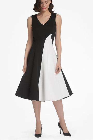 Chic Black and White A Line Midi Cocktail Dress